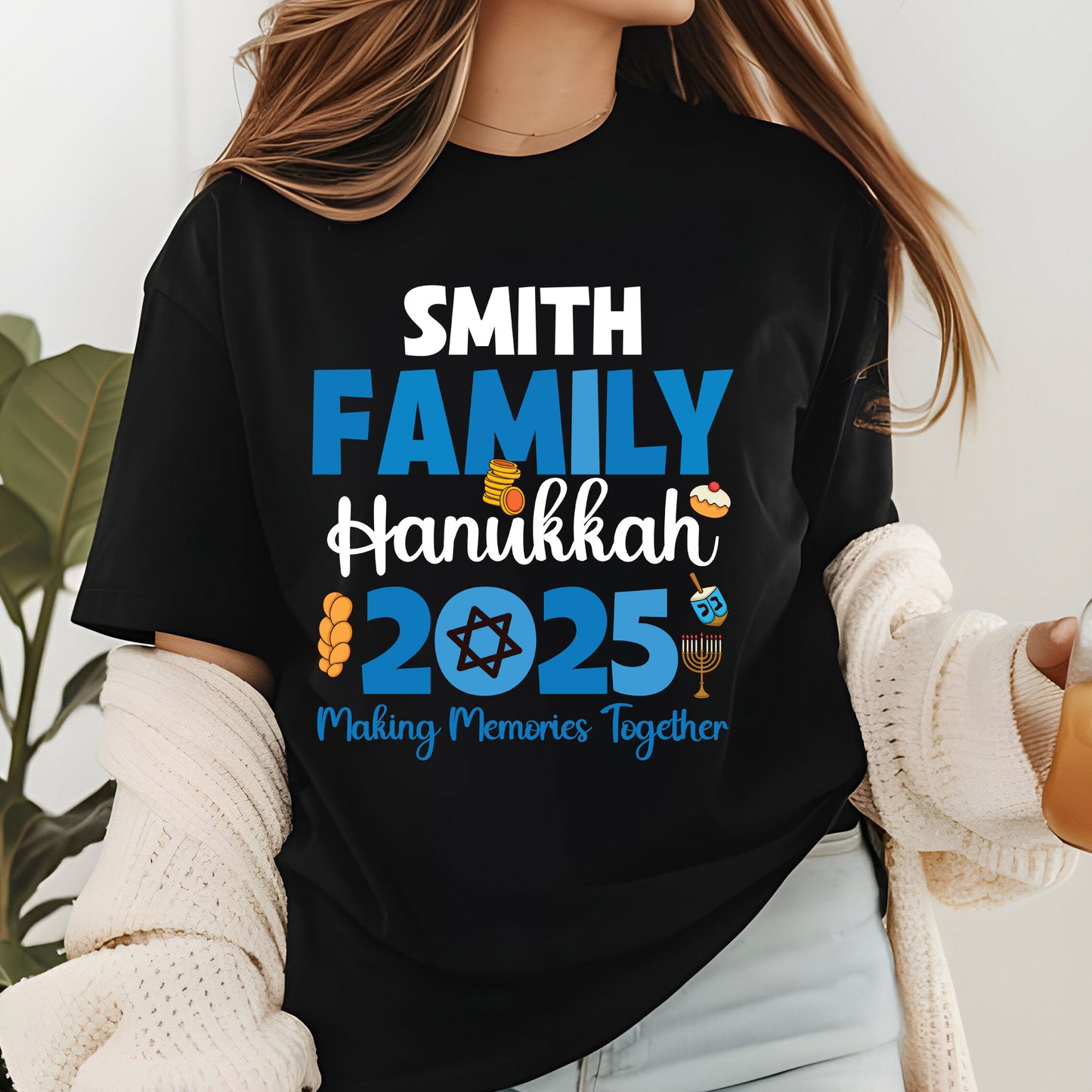 Personalized Hanukkah Family T Shirt, Jewish Holiday Sweatshirt, Menorah Family matching Tees, Hanukkah Party Shirts Sweater
