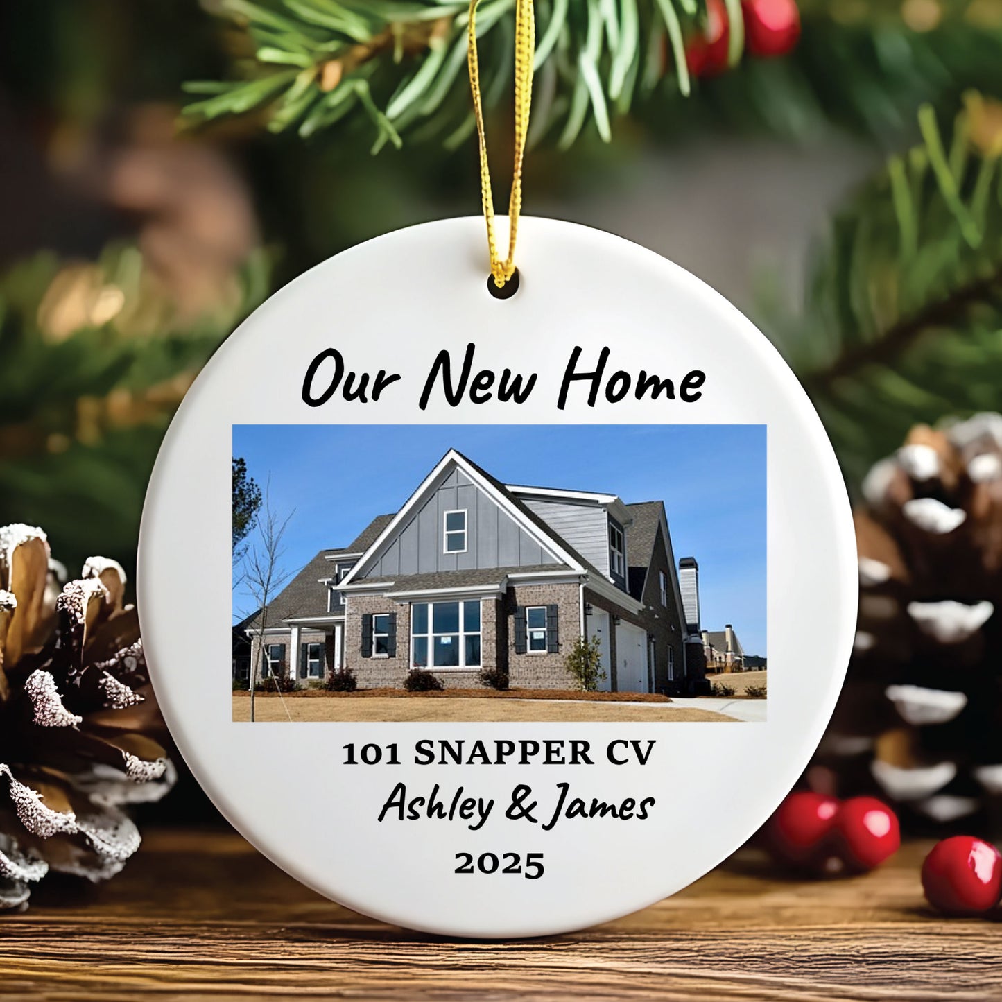 Personalized New Home Photo Christmas Ceramic Ornament