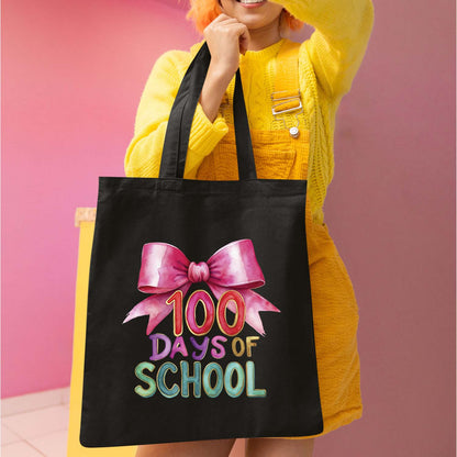 Pink Bow Teacher 100 Days of School DTF Transfer, Ready to Press Heat Transfer for Shirts, Fun Teacher 100 Days of School Design, UV Sticker