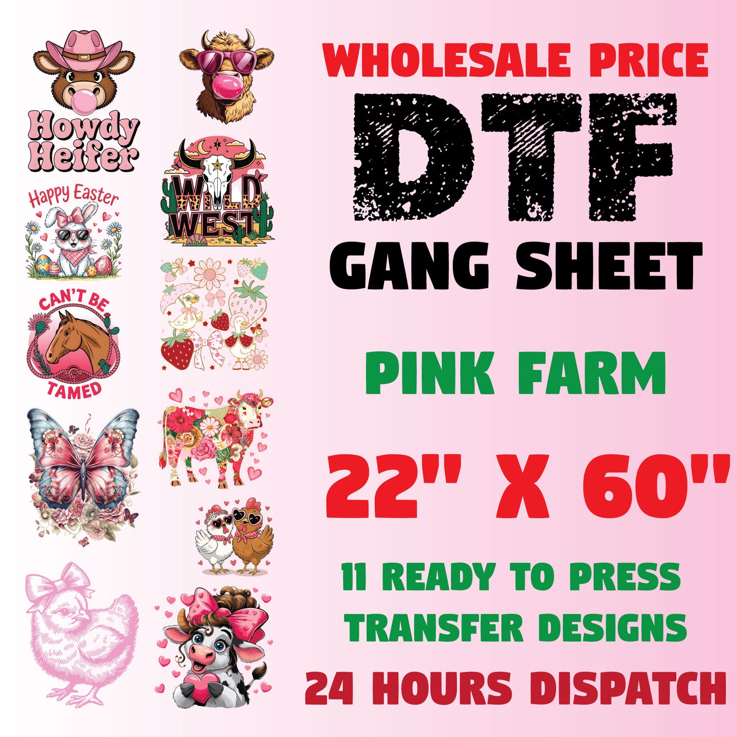 Pink Farm DTF Transfer Premade Gangsheet