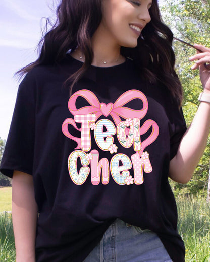 Pink Heart Bow Teacher Patch DTF Transfer