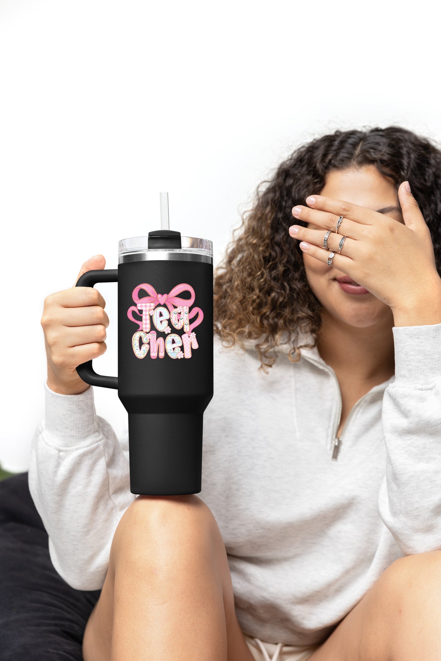 Pink Heart Bow Teacher Patch DTF Transfer