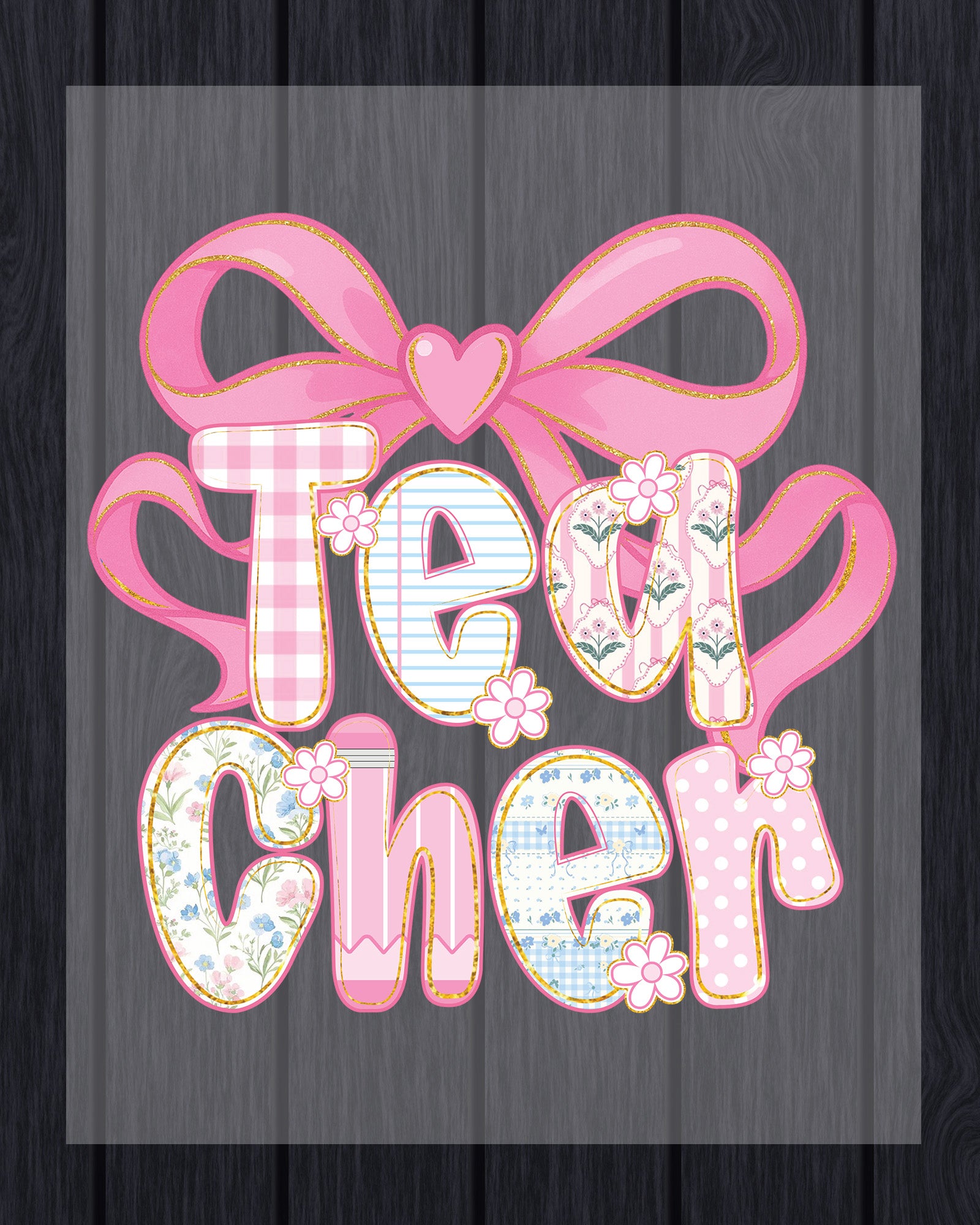 Pink Heart Bow Teacher Patch DTF Transfer