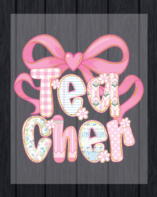 Pink Heart Bow Teacher Patch DTF Transfer