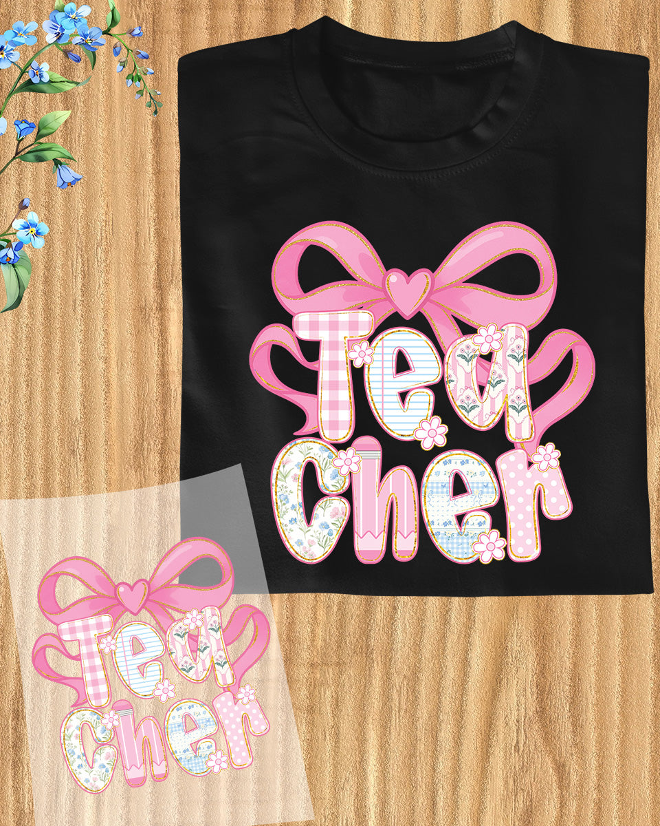 Pink Heart Bow Teacher Patch DTF Transfer