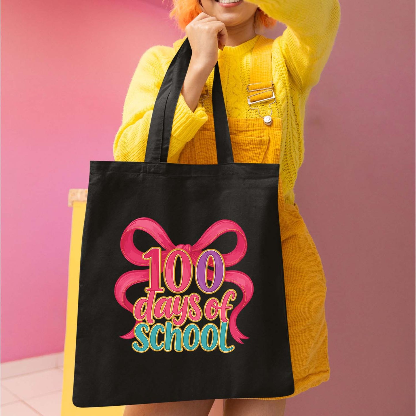 Pink Ribbon Bow 100 Days of School DTF Transfer, Ready to Press Heat Transfer for Shirts, Fun 100 Days of School Kids Design, UV Sticker