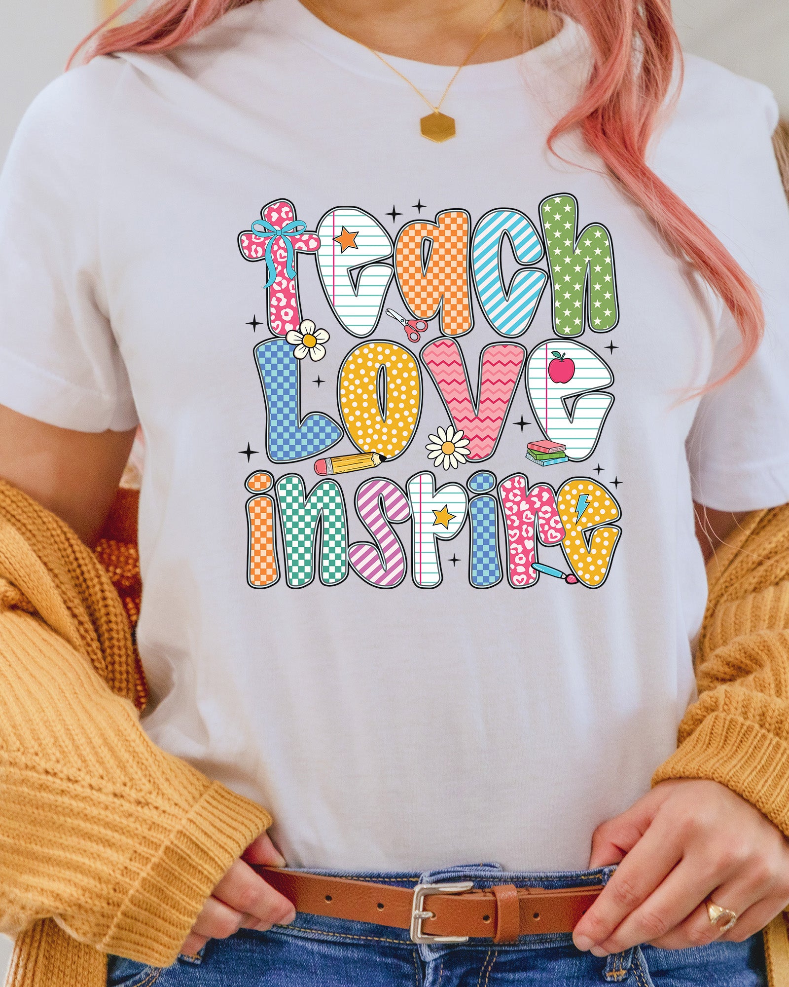 Preppy Back to School Teach Love Inspire DTF Transfer