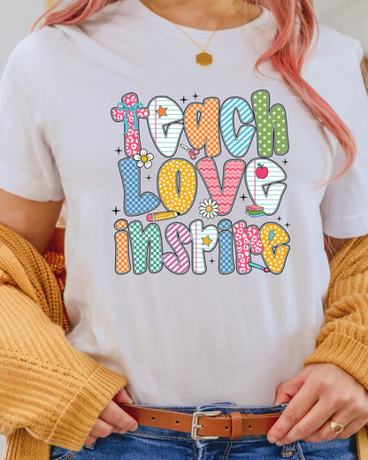 Preppy Back to School Teach Love Inspire DTF Transfer