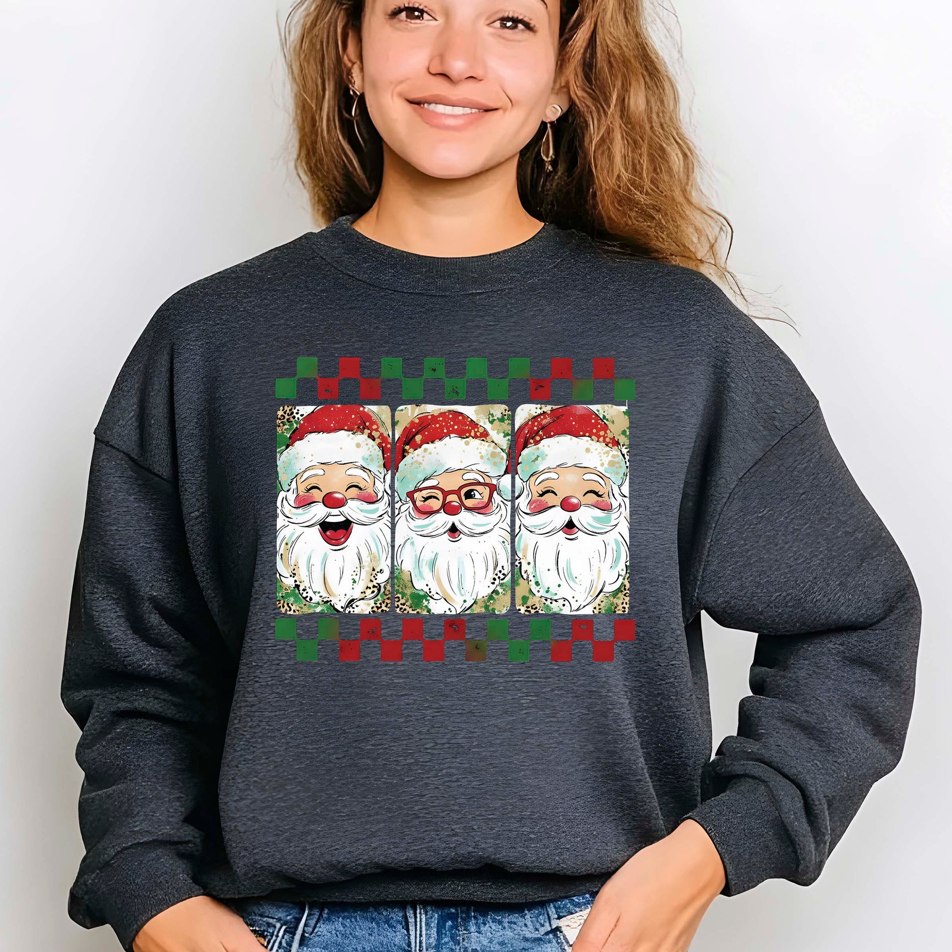 Preppy Brushstroke Christmas Santa DTF Transfer, Holiday Heat Press Design, Xmas Shirt Print, UV DTF Sticker, Christmas Gift Idea