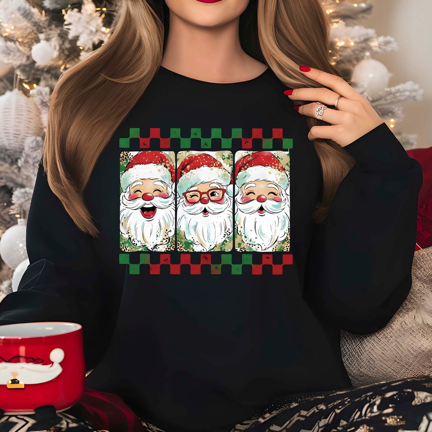 Preppy Brushstroke Christmas Santa DTF Transfer, Holiday Heat Press Design, Xmas Shirt Print, UV DTF Sticker, Christmas Gift Idea