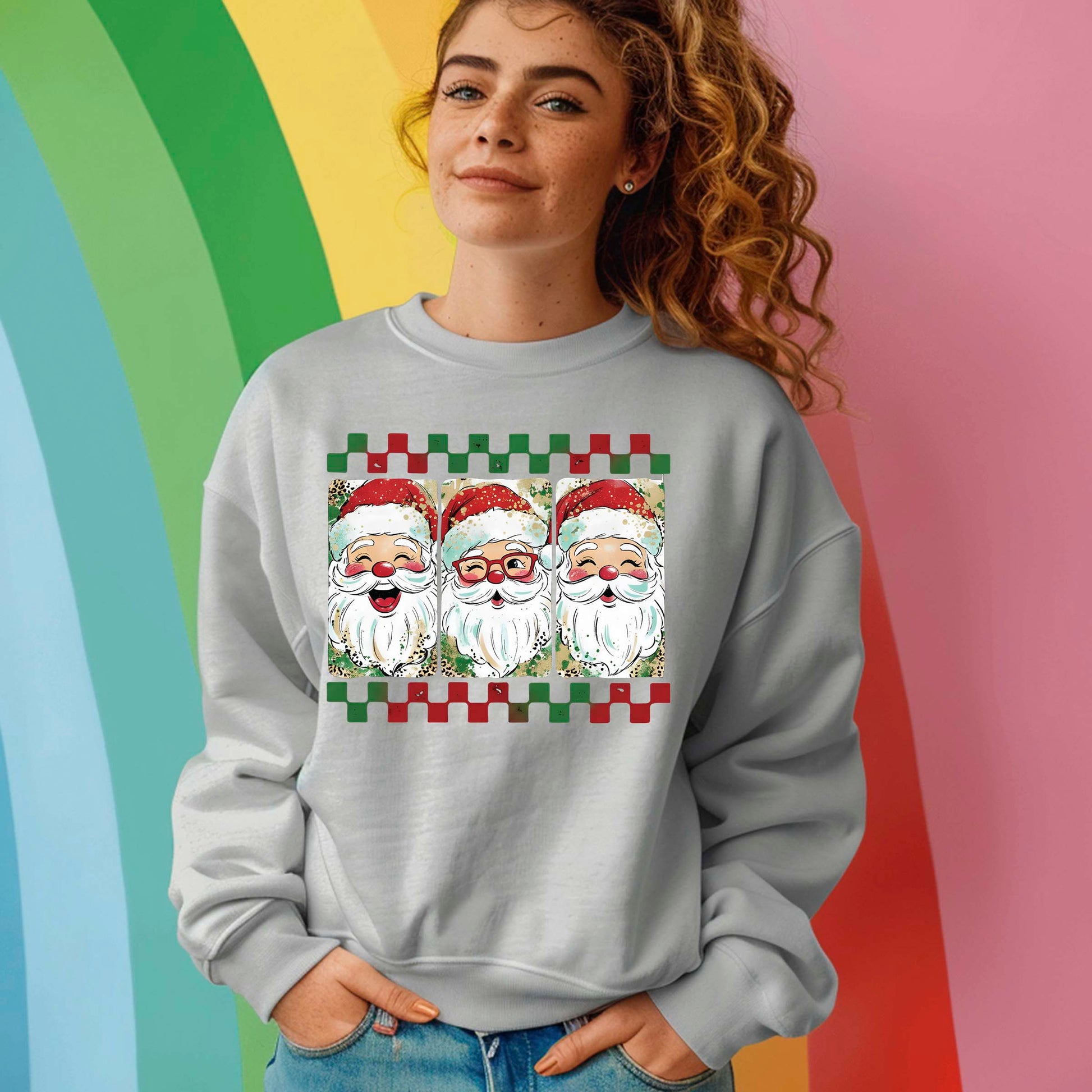 Preppy Brushstroke Christmas Santa DTF Transfer, Holiday Heat Press Design, Xmas Shirt Print, UV DTF Sticker, Christmas Gift Idea