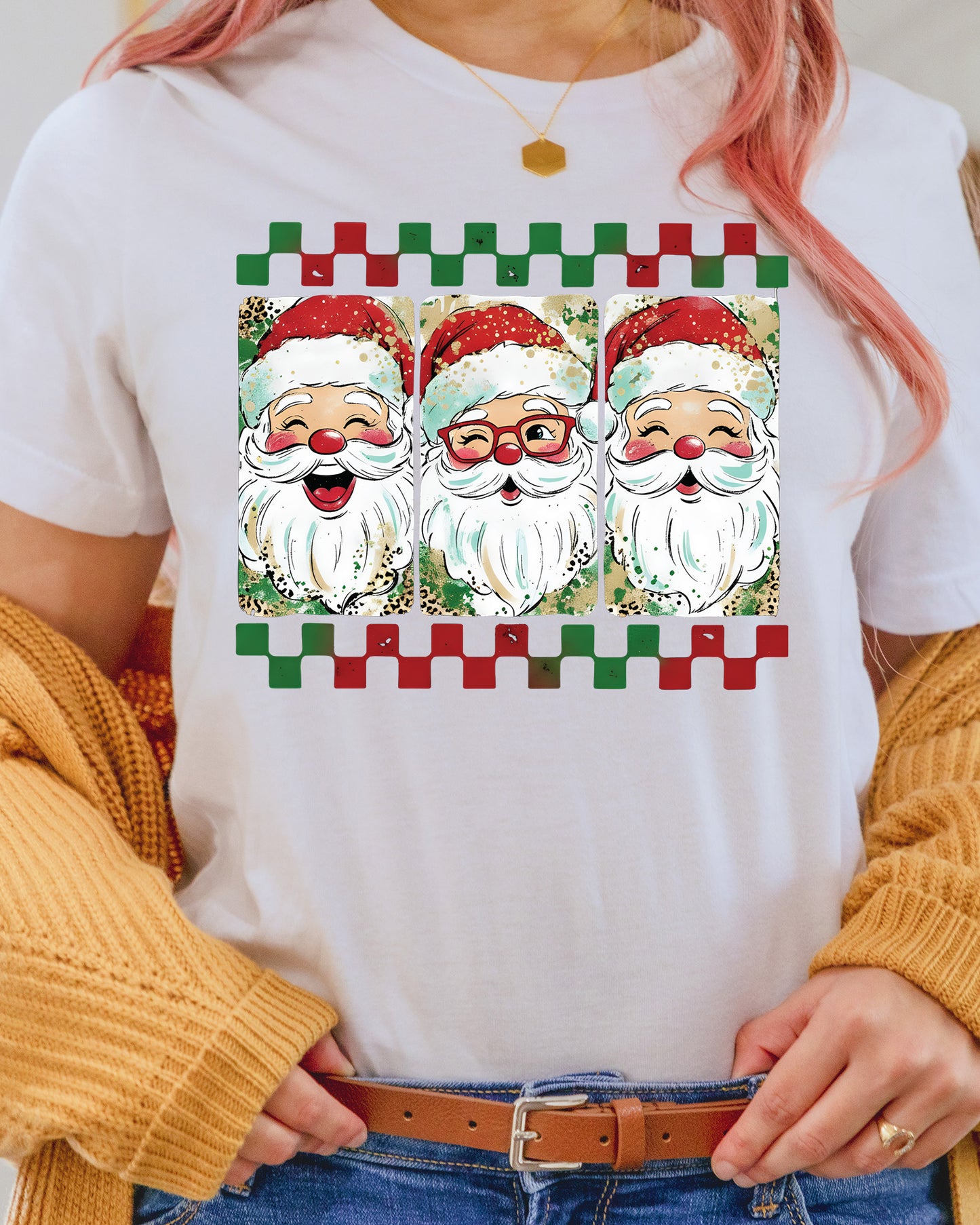 Preppy Brushstroke Christmas Santa DTF Transfer, Holiday Heat Press Design, Xmas Shirt Print, UV DTF Sticker, Christmas Gift Idea