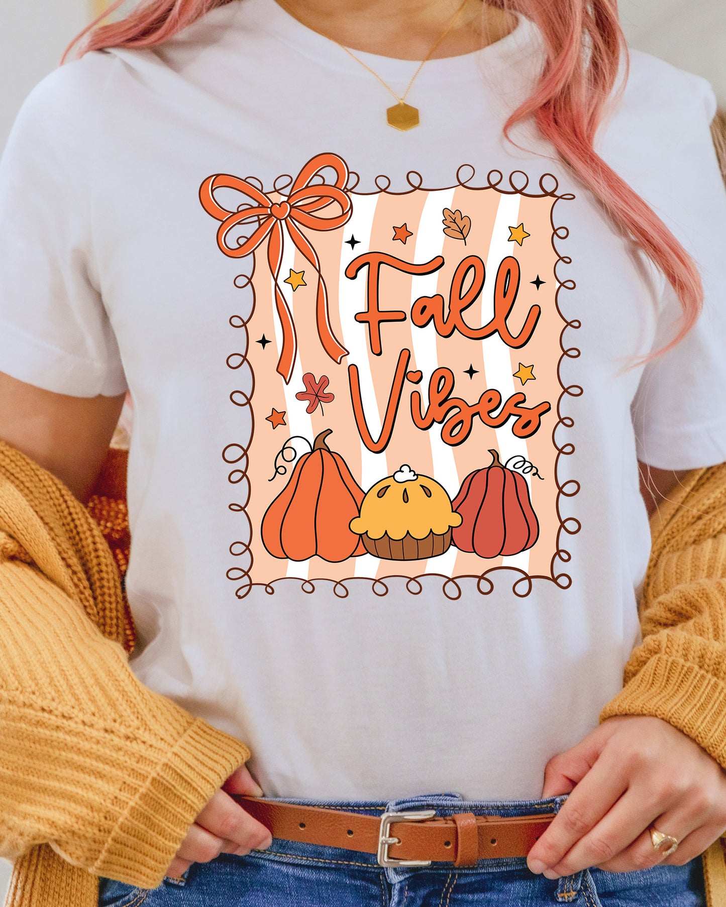 Preppy Fall Vibes Pumpkin Coquette DTF Transfer