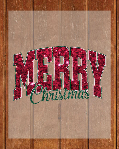 Preppy Merry Christmas Glitter Effect DTF Transfer