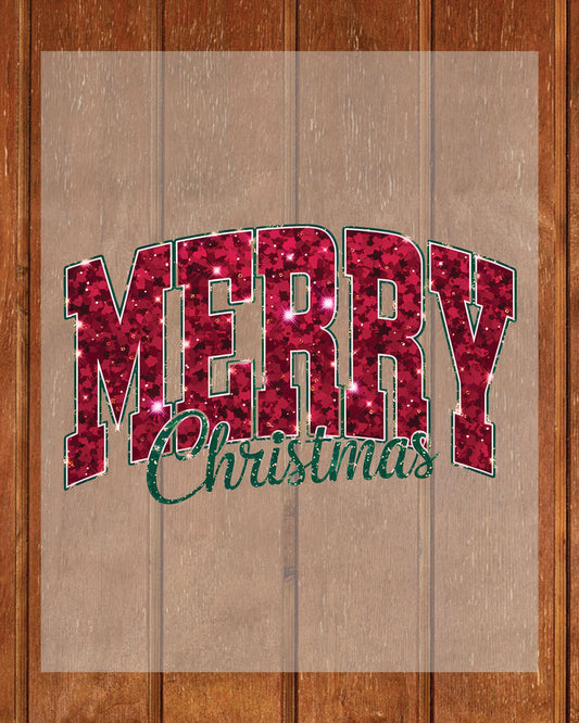 Preppy Merry Christmas Glitter Effect DTF Transfer