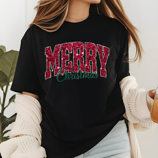 Preppy Merry Christmas Glitter Effect DTF Transfer