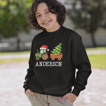 Personalized Christmas Tractor Shirt, Custom Boys Christmas Sweatshirt, Toddler Christmas Tees, Xmas Youth Shirts Gift