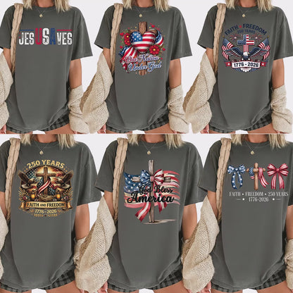 USA Freedom Comfort Colors T Shirt America 250 Years Celebration Apparel Jesus Saves America Tees God Bless America Christian Clothing