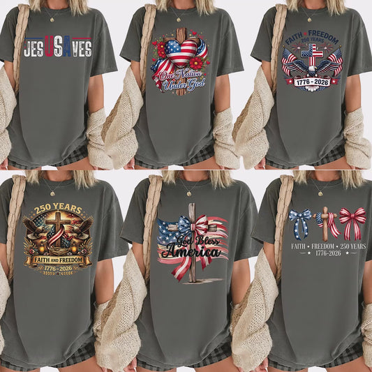 USA Freedom Comfort Colors T Shirt America 250 Years Celebration Apparel Jesus Saves America Tees God Bless America Christian Clothing