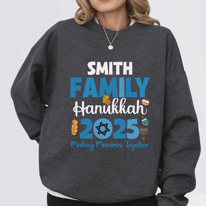 Personalized Hanukkah Family T Shirt, Jewish Holiday Sweatshirt, Menorah Family matching Tees, Hanukkah Party Shirts Sweater