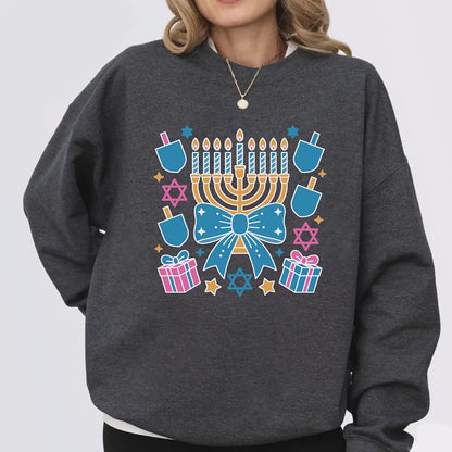 Coquette Hanukkah Sweatshirt, Jewish Shirt, Menorah Family Tees, Retro Hanukkah TShirt, Hanukkah Party Shirts Sweater