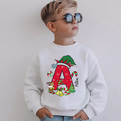 Personalized Christmas Kids Alphabet Name Shirt, Custom Christmas Youth Sweatshirt, Christmas Toddler Shirt, Colorful Shirts