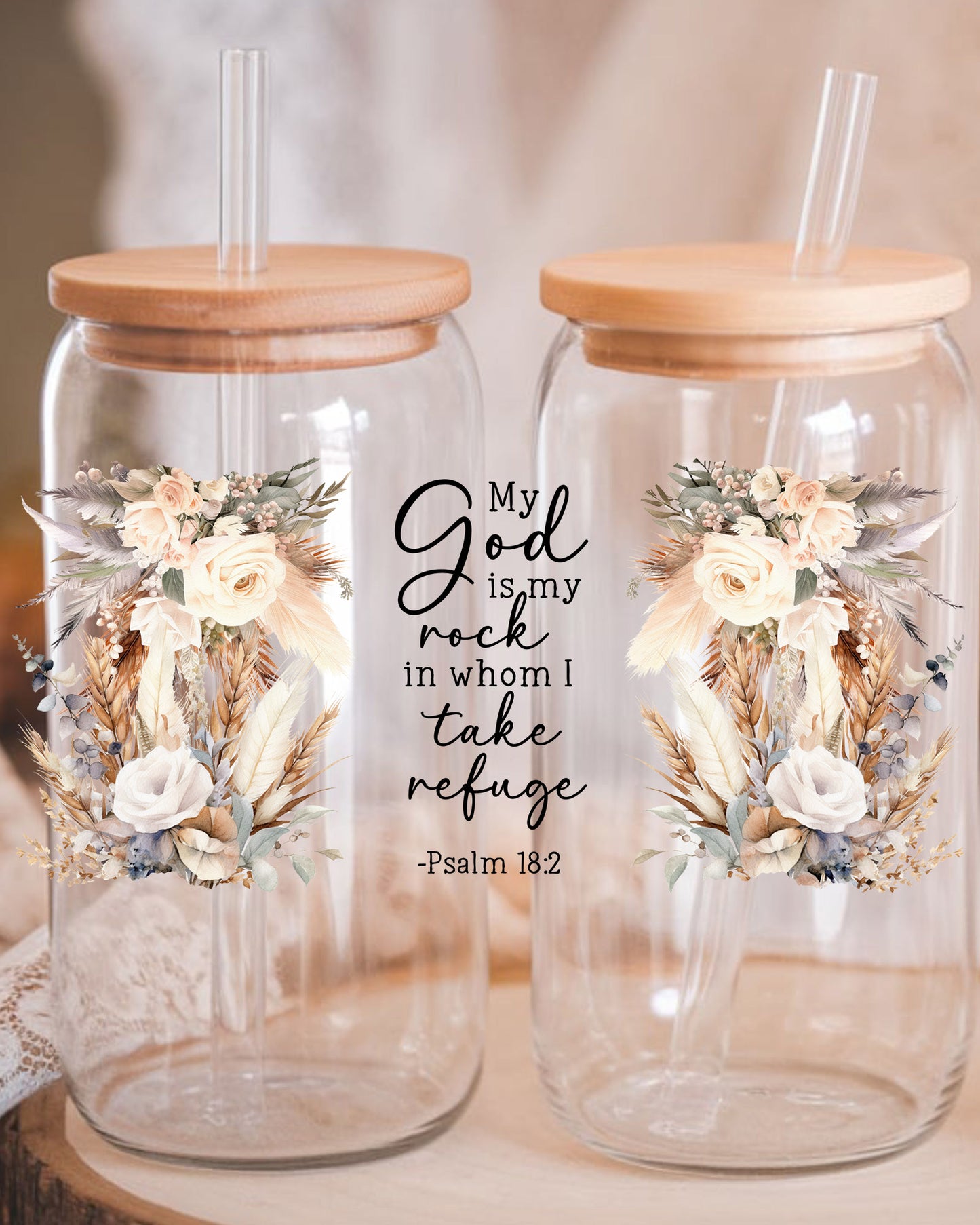 Psalm Bible Verse Glass Tumbler UV DTF wrap