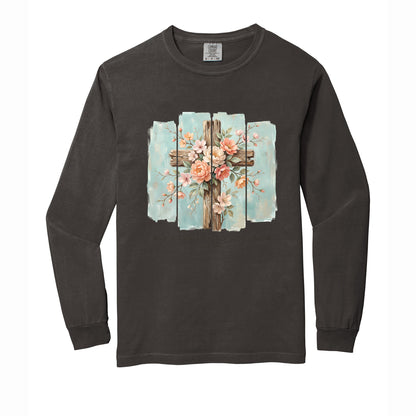 Floral Cross Christian Comfort Colors T Shirt
