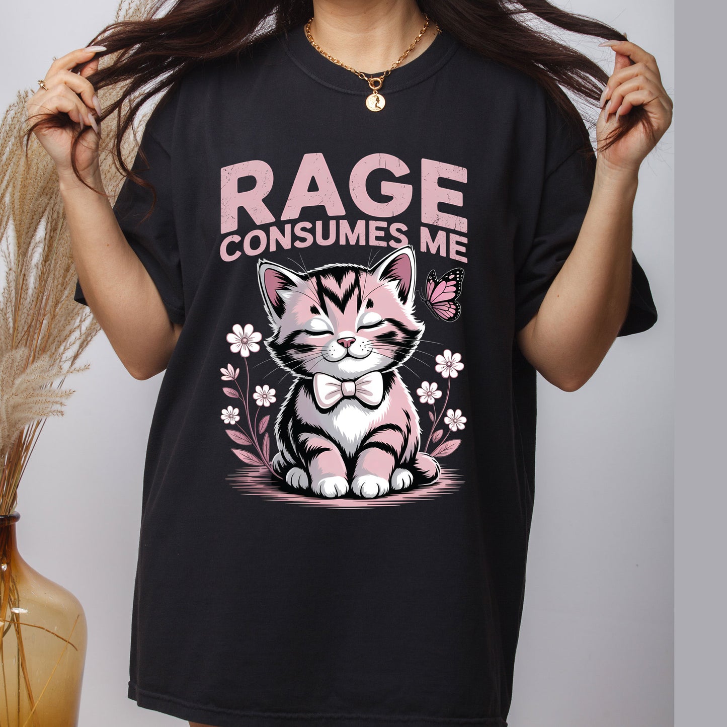 Rage Consumes Me DTF Transfer Ready to Press, Funny Kitten Cat Heat Transfer For Shirt, Mental Health Sarcastic UV Sticker Prints