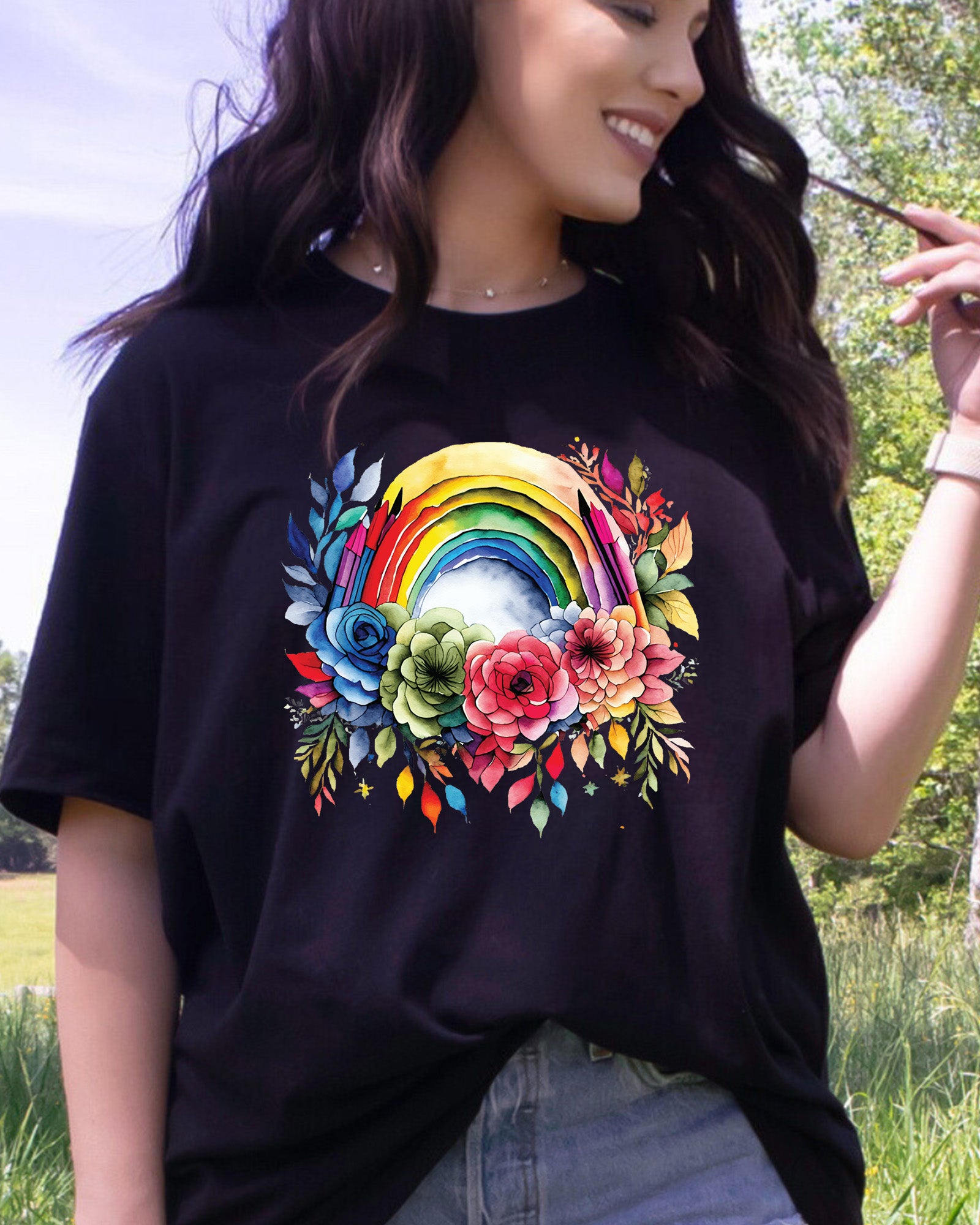 Rainbow and Flowers Pencils DTF Transfer