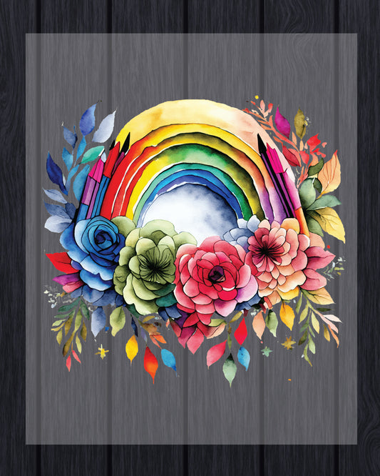 Rainbow and Flowers Pencils DTF Transfer