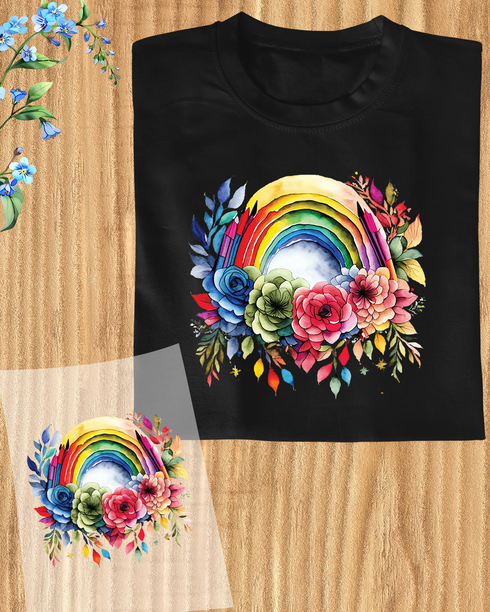 Rainbow and Flowers Pencils DTF Transfer