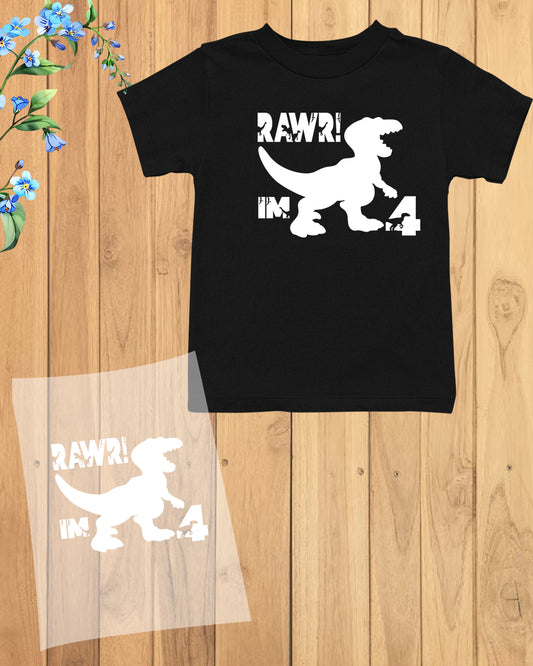 Dinosaur 4th Birthday Kids DTF Transfer Film