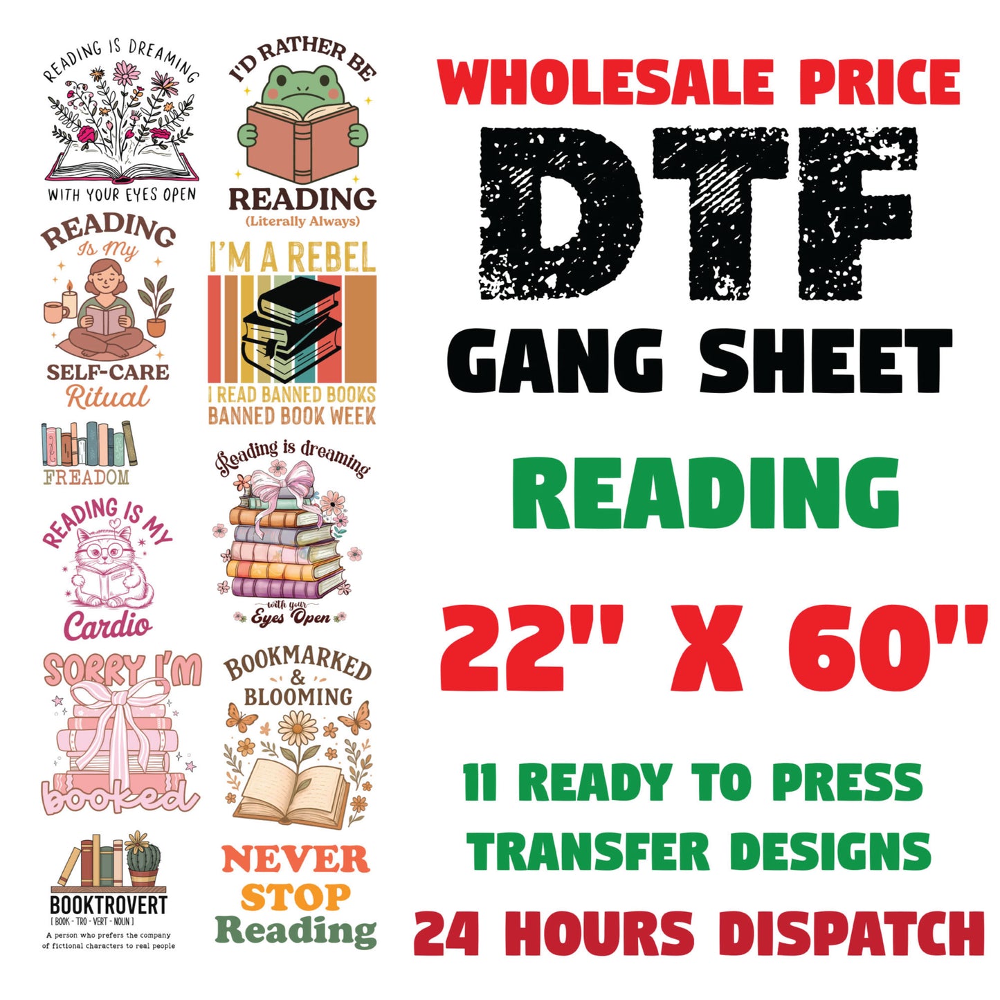 Reading Book DTF Transfer Premade Gang sheet