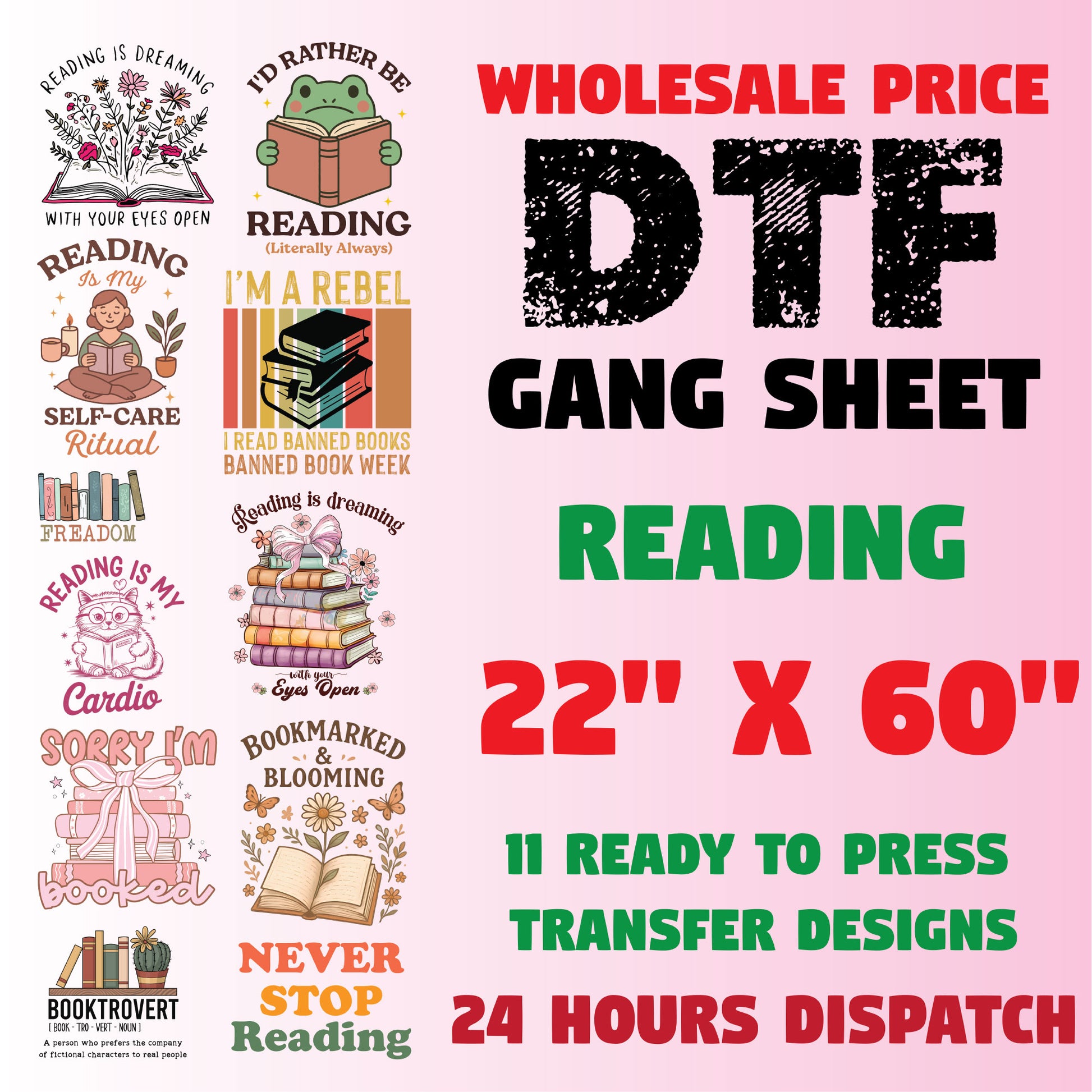 Reading Book DTF Transfer Premade Gang sheet