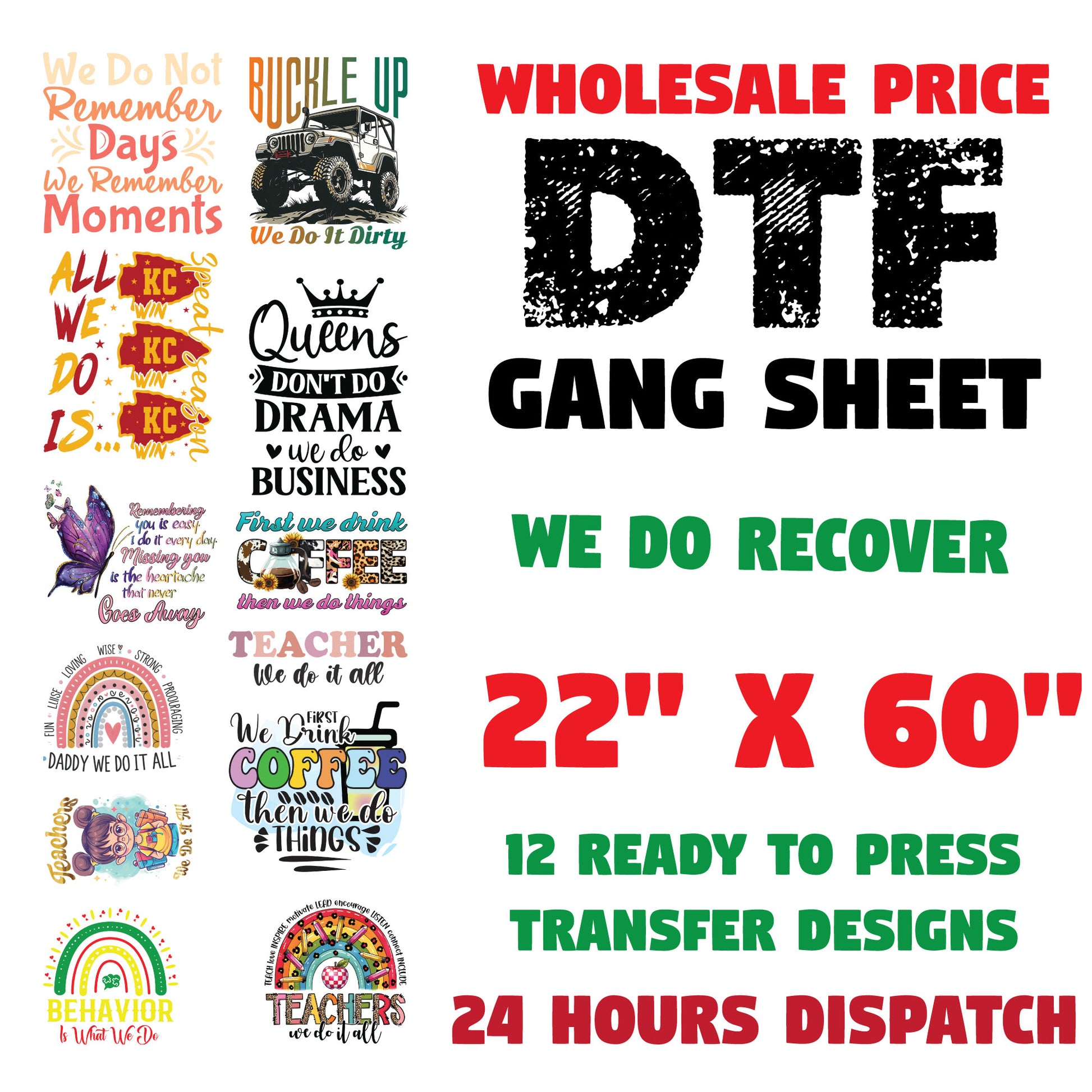Recovered Addict DTF Transfer Premade Gangsheet