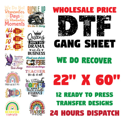 Recovered Addict DTF Transfer Premade Gangsheet