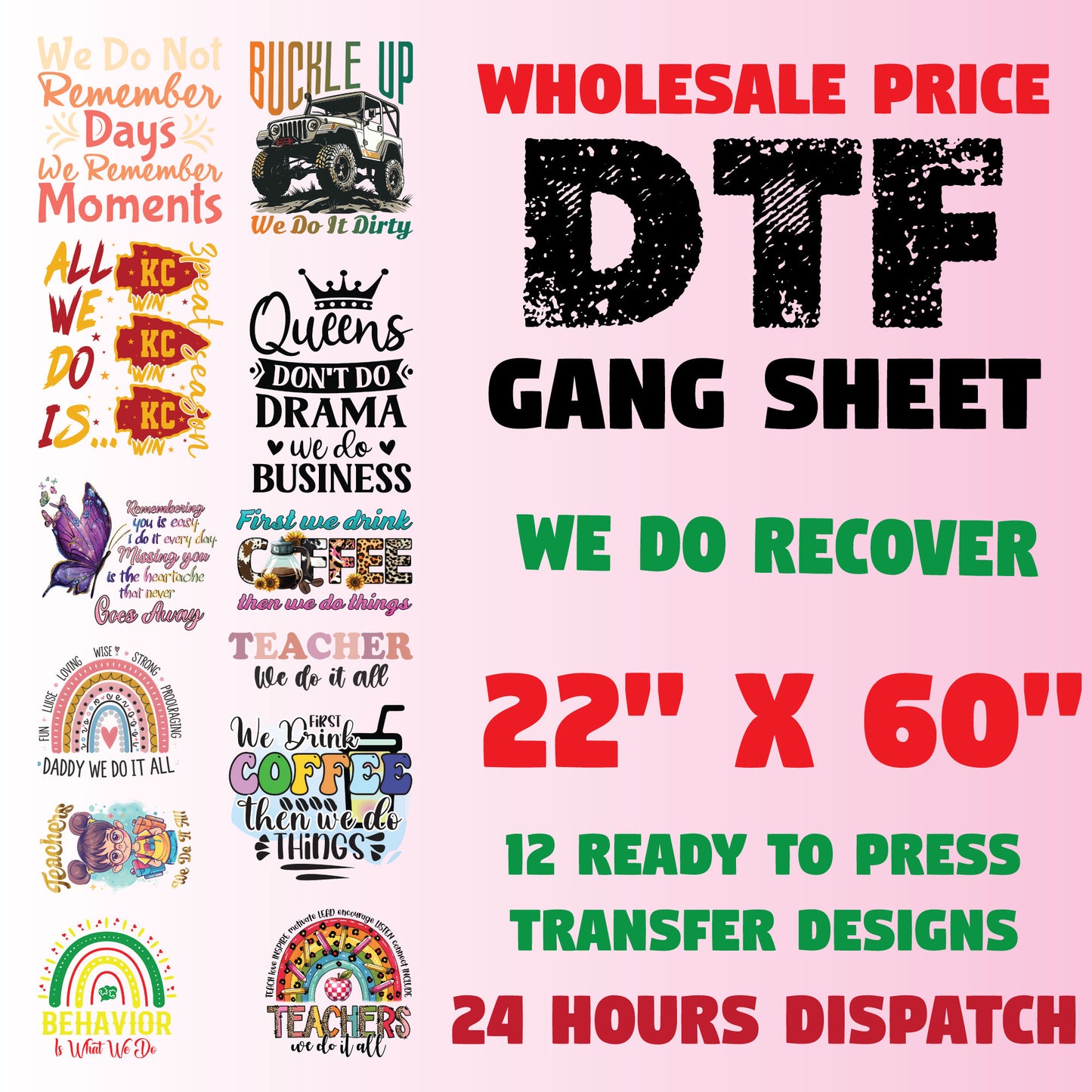 Recovered Addict DTF Transfer Premade Gangsheet