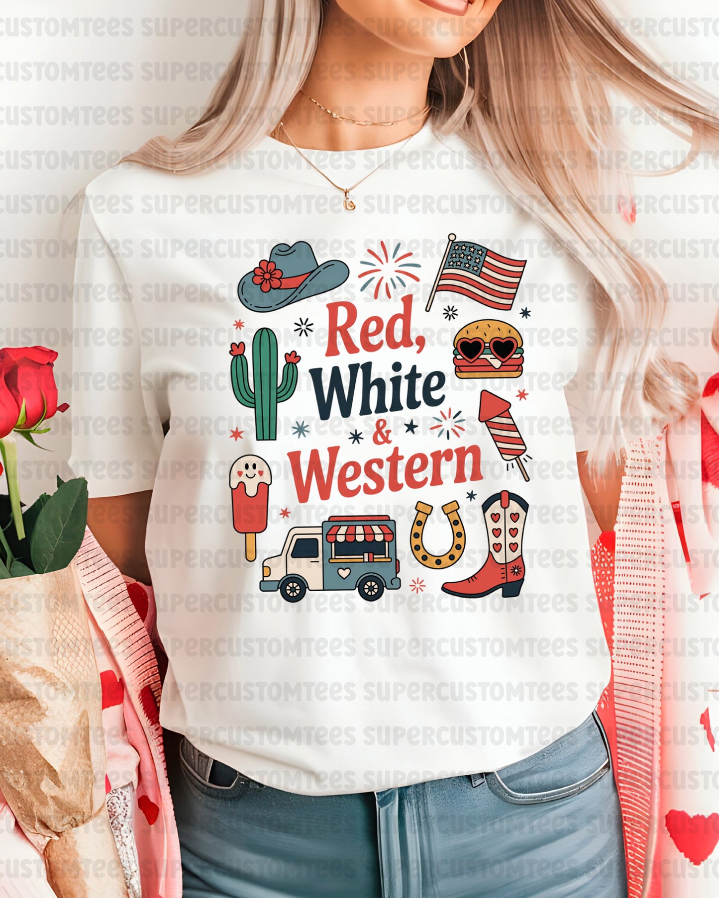 Red White and Western Independence Day Heat Transfer for Shirts