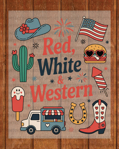 Red White and Western Independence Day Heat Transfer for Shirts