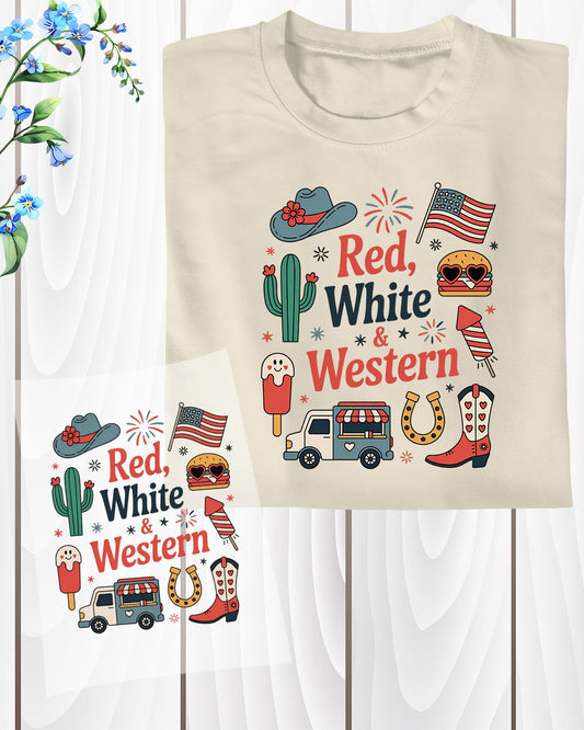 Red White and Western Independence Day Heat Transfer for Shirts