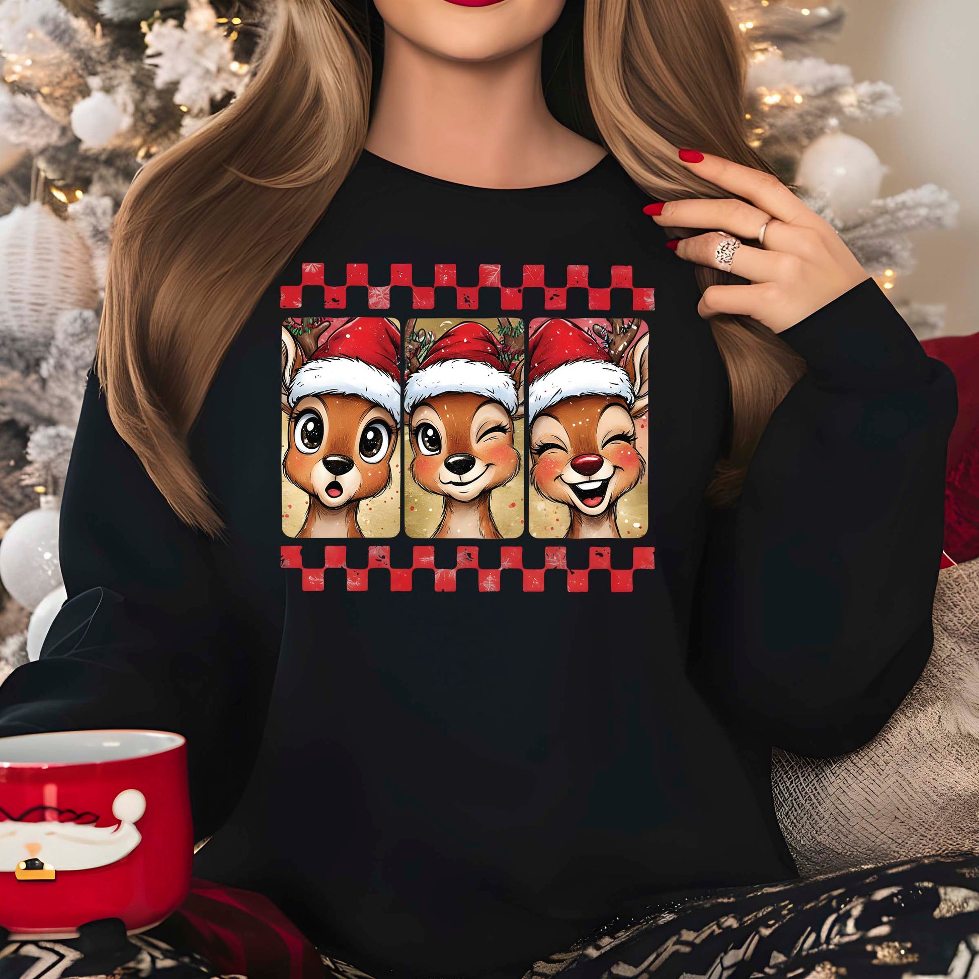 Reindeer Christmas Brushstroke Tree DTF Transfer, Holiday Heat Press Design, Xmas Shirt Print, UV DTF Sticker, Christmas Gift Idea