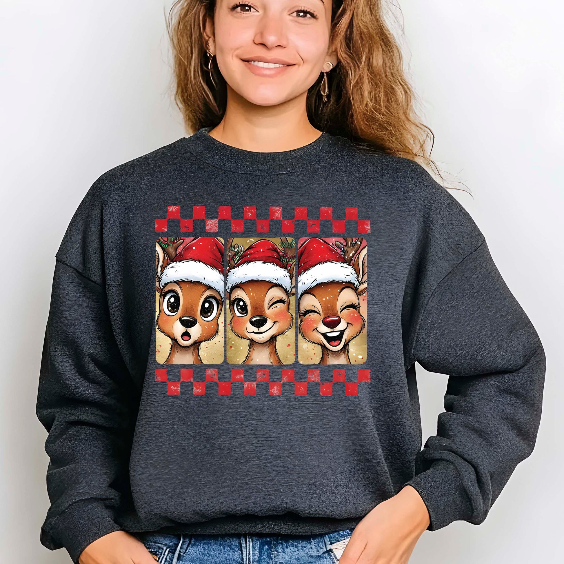 Reindeer Christmas Brushstroke Tree DTF Transfer, Holiday Heat Press Design, Xmas Shirt Print, UV DTF Sticker, Christmas Gift Idea