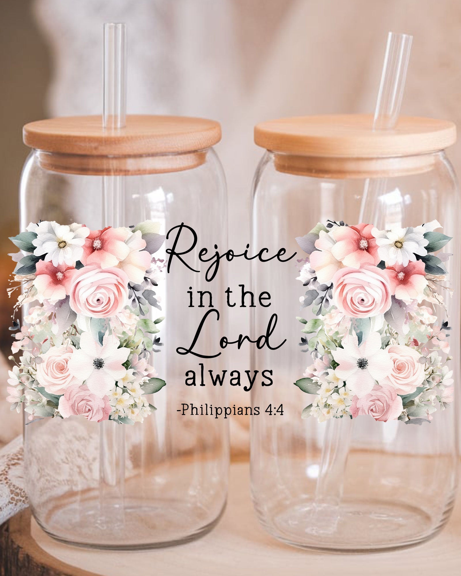 Religious Glass Rejoice in The Lord Always UV DTF Decals