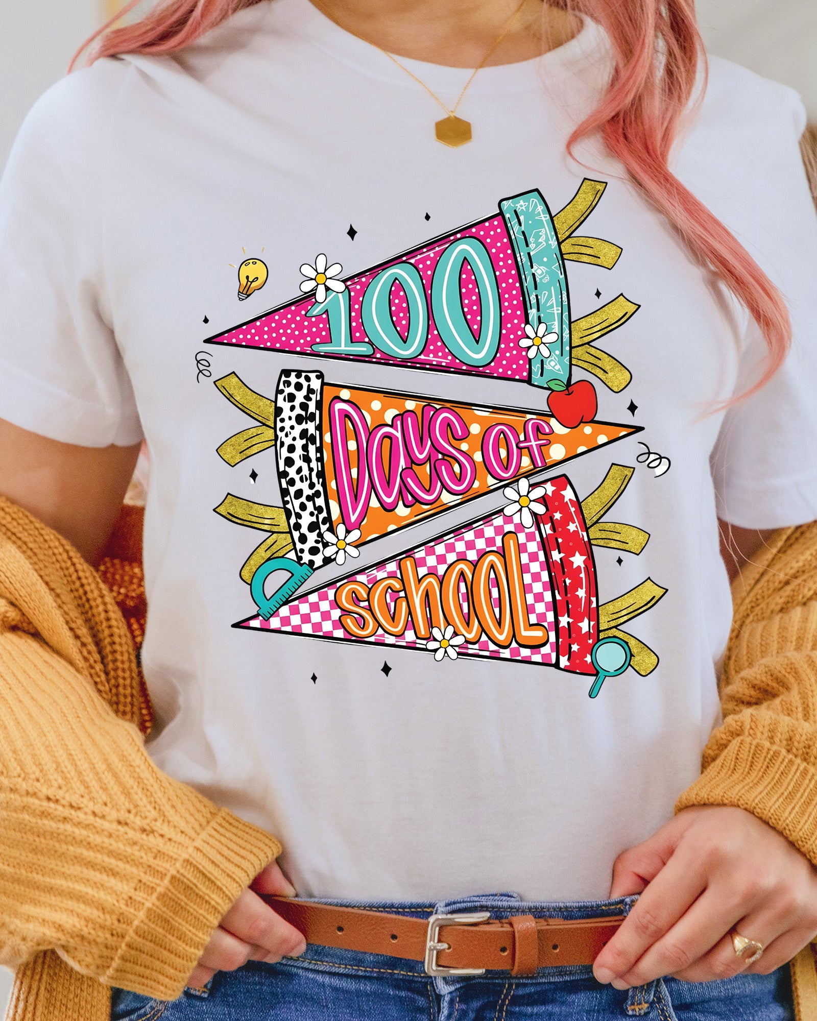 Retro 100 Days Of School DTF Transfer Ready to Press Preppy 100th Heat Application UV Sticker Prints Aesthetic Vintage DIY Student Shirt Decal