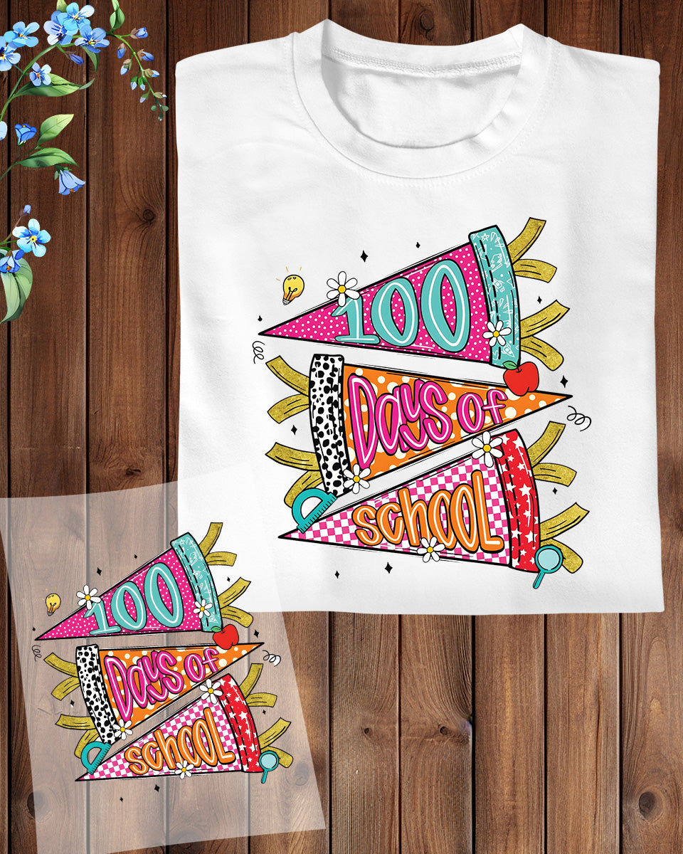 Retro 100 Days Of School DTF Transfer Ready to Press Preppy 100th Heat Application UV Sticker Prints Aesthetic Vintage DIY Student Shirt Decal
