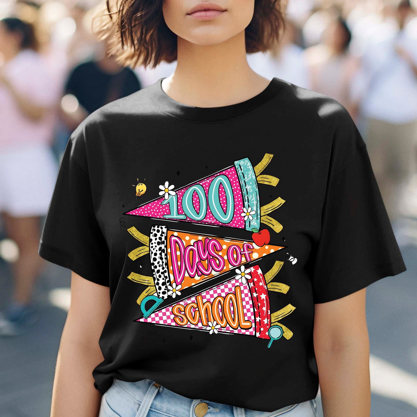 Retro 100 Days of School T Shirt Preppy 100 Days of School Shirt for Kids Girls Boys Women Men Classroom Celebration Tee