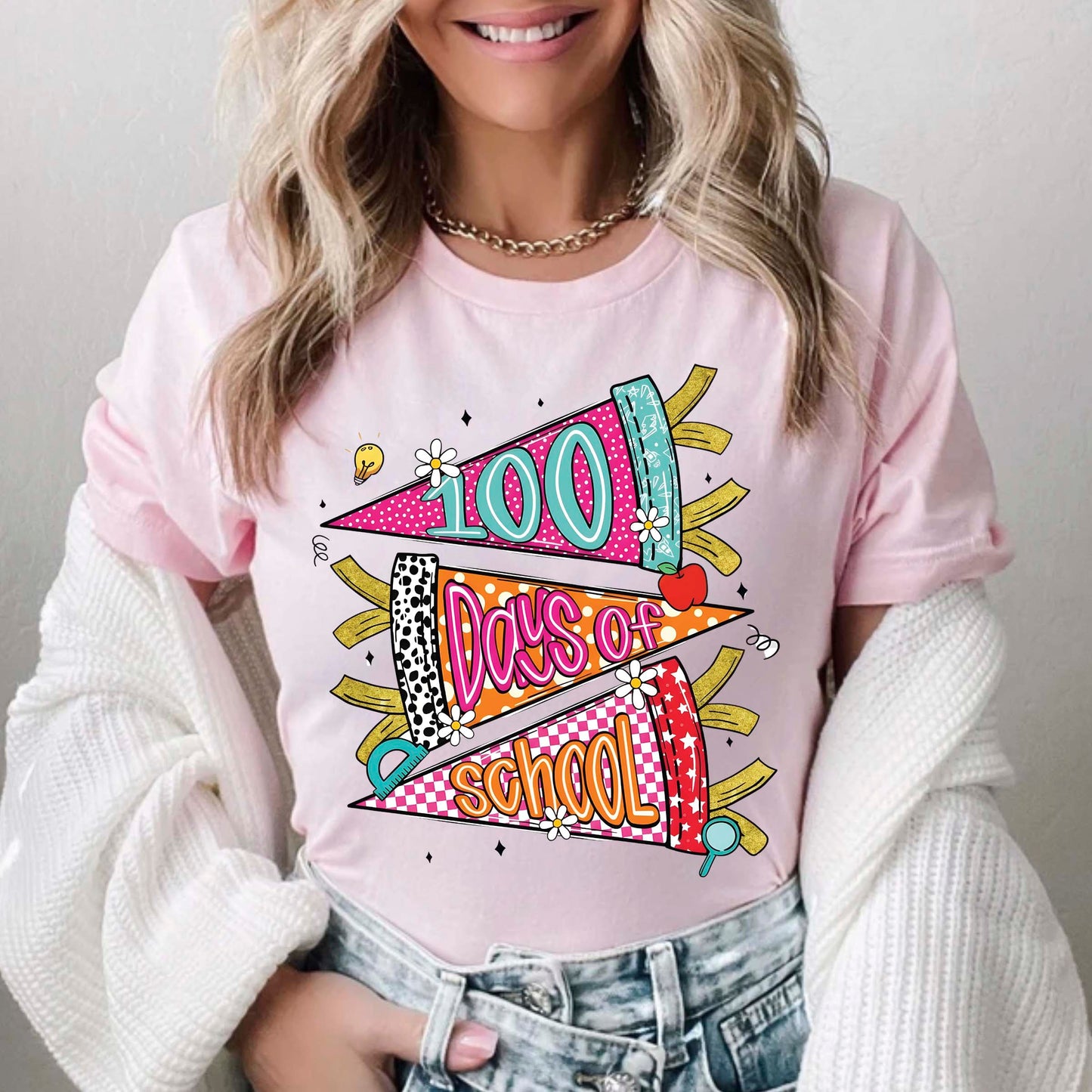 Retro 100 Days of School T Shirt Preppy 100 Days of School Shirt for Kids Girls Boys Women Men Classroom Celebration Tee