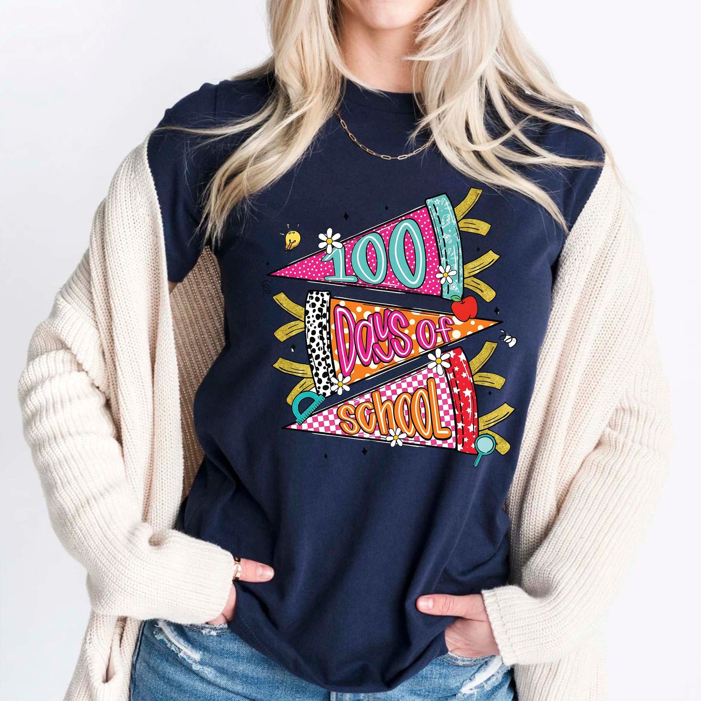 Retro 100 Days of School T Shirt Preppy 100 Days of School Shirt for Kids Girls Boys Women Men Classroom Celebration Tee