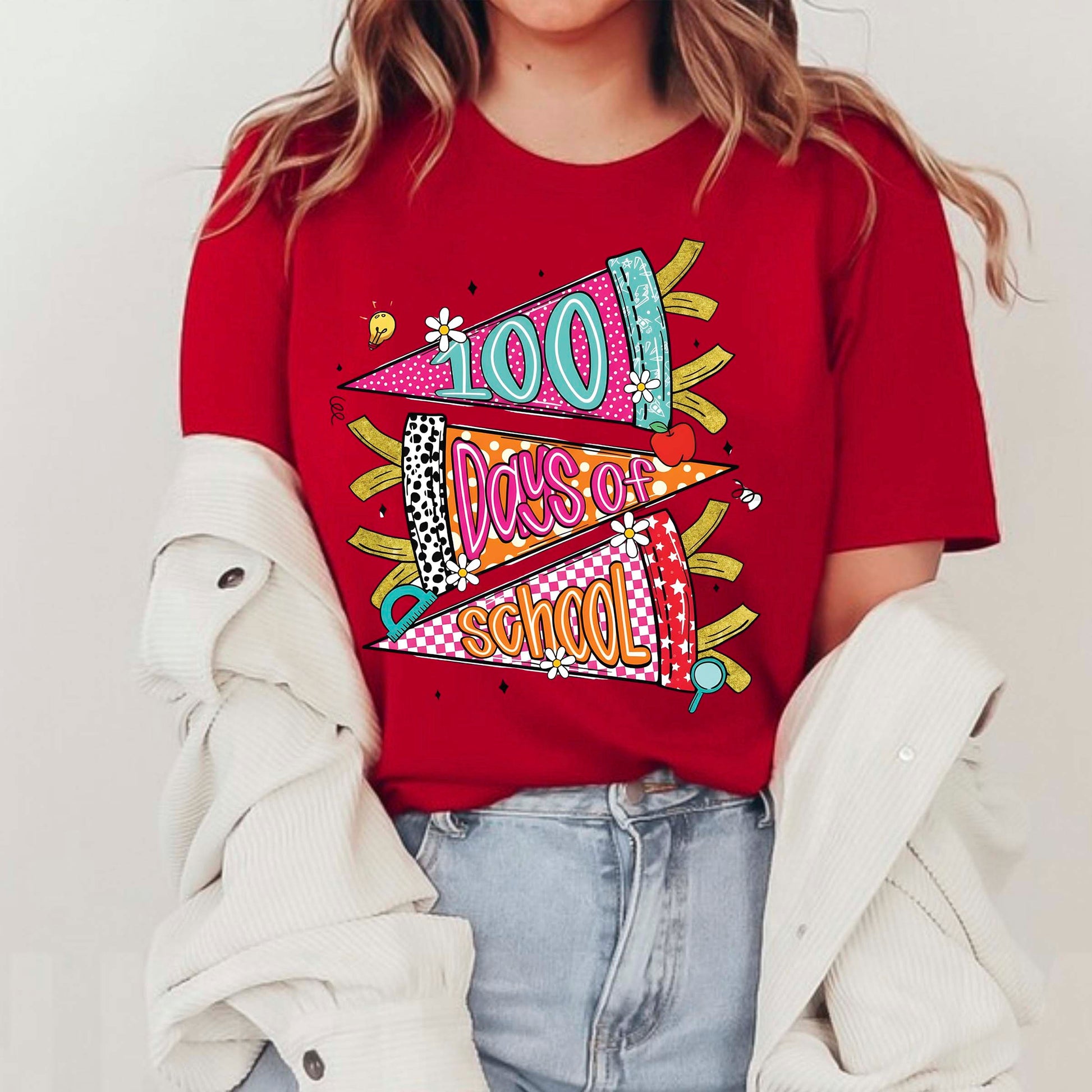 Retro 100 Days of School T Shirt Preppy 100 Days of School Shirt for Kids Girls Boys Women Men Classroom Celebration Tee